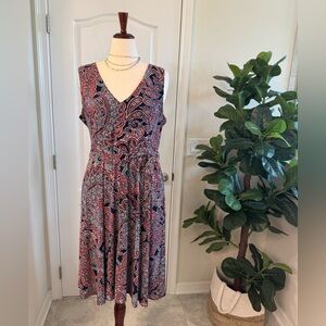 Red White and Blue Sleeveless V-Neck Midi Sundress, in Women’s Size 16